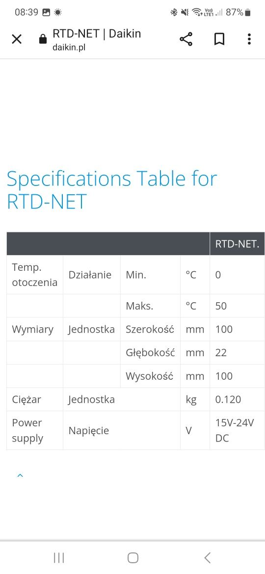 RTD-NET Interfejs Modbus