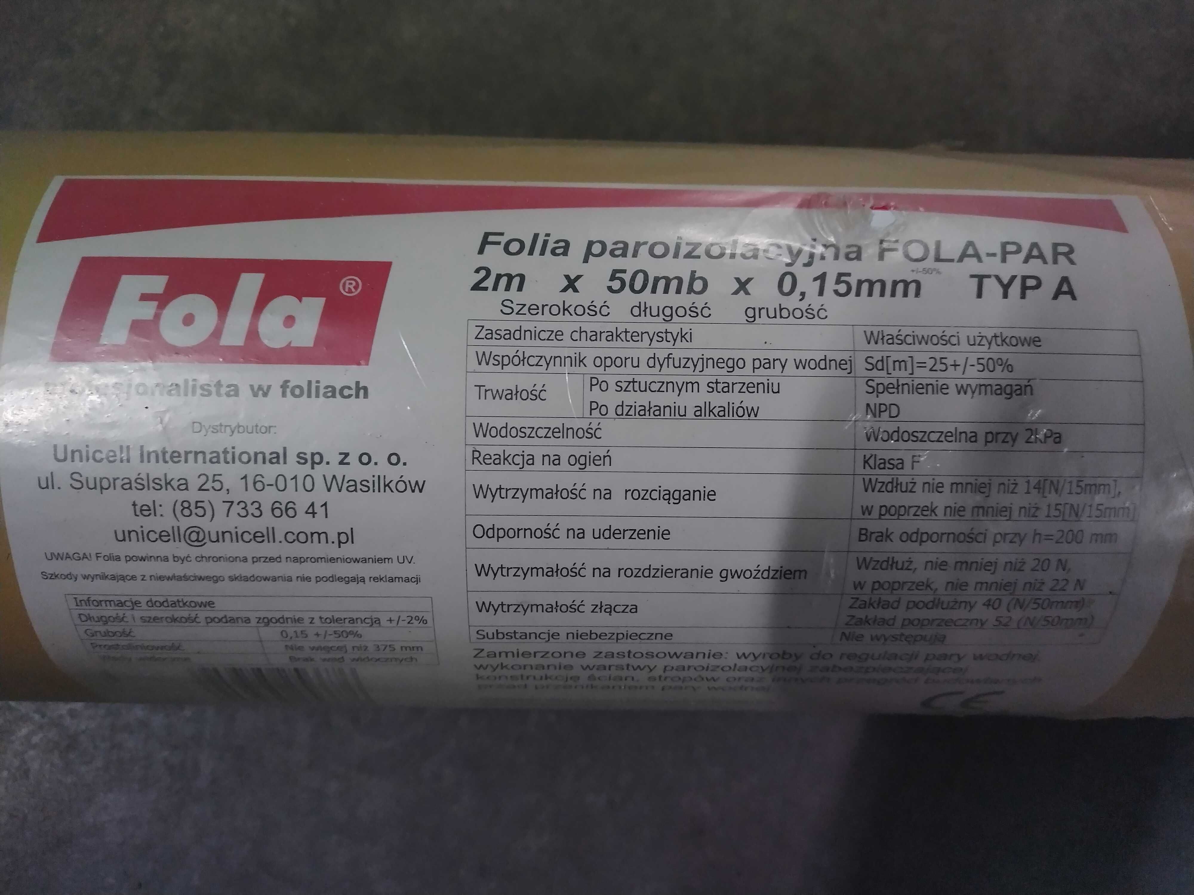 Fola Folia paroizolacyjna atestowana 2m x 50mb x 0,15mm NOWA