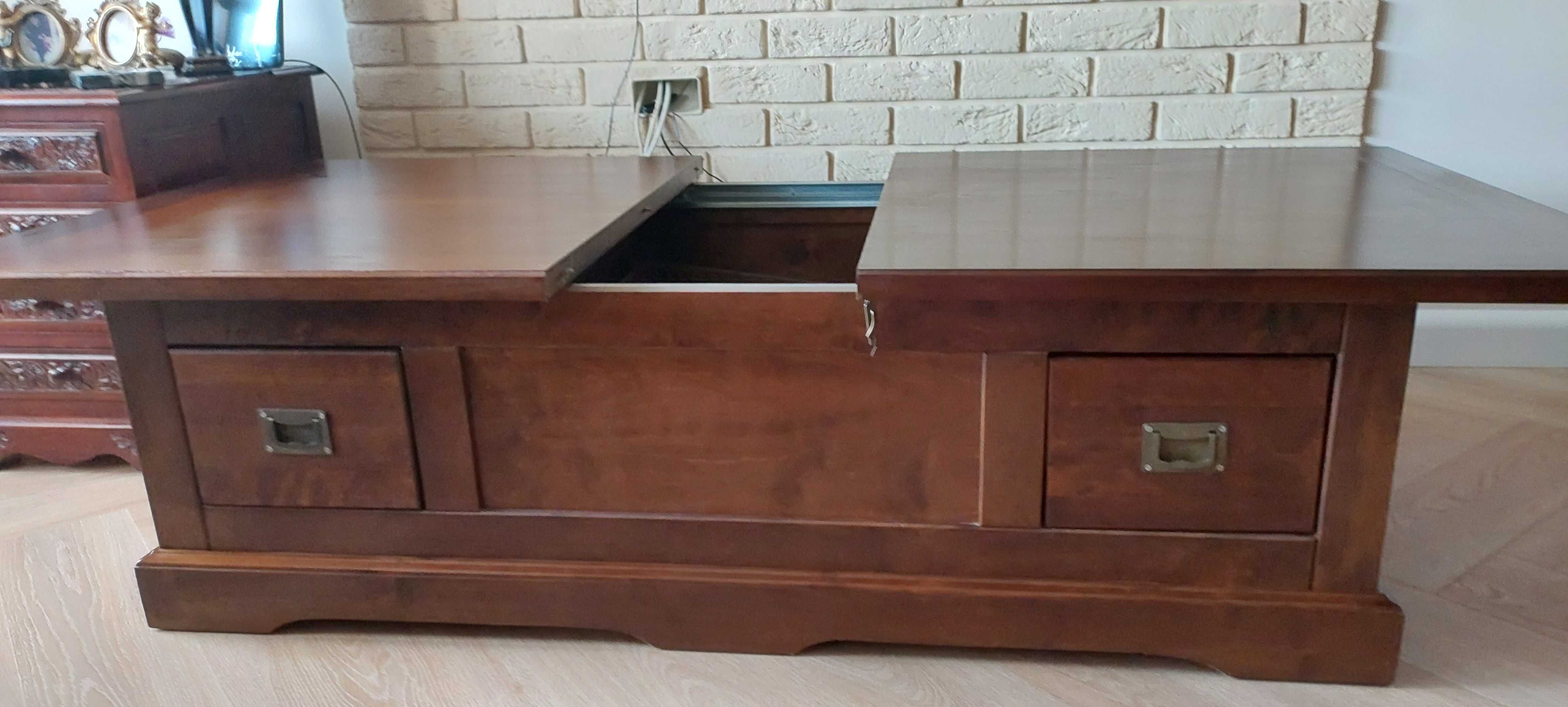 Ława skrzynia komoda z drewna - 4 szuflady i barek styl LOFT