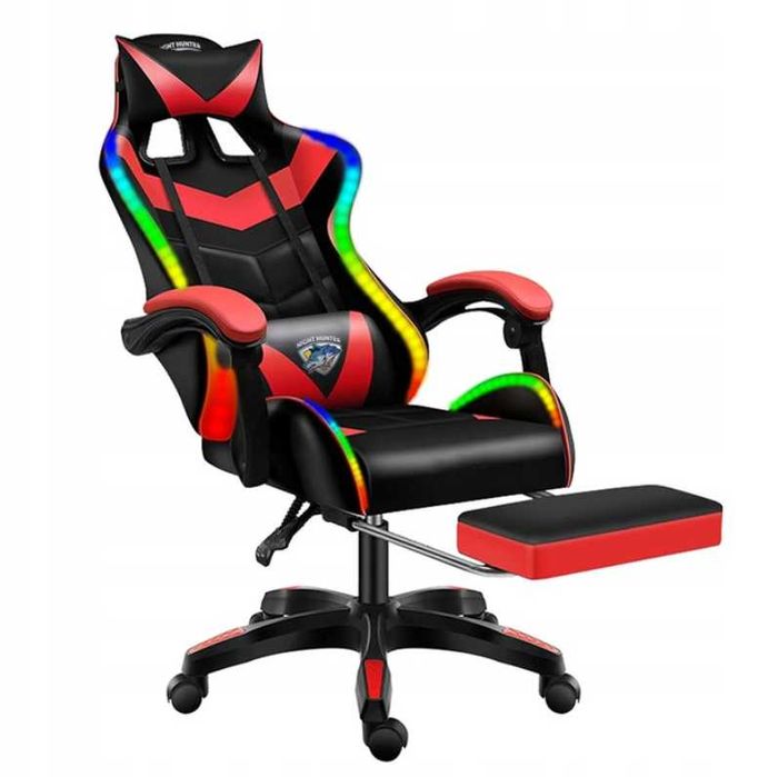 NOWY Fotel LED Z Masażem Pleców Gaming Komputerowy Obrotowy+podnóżek!