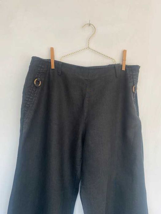 Czarne szerokie lniane spodnie na lato 46 3xl Marks & Spencer zwiewne
