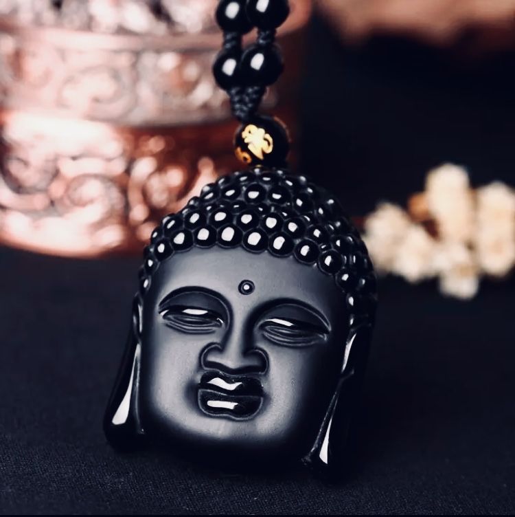 Naszyjnik tybetański Budda Buddha Tybet Laos czarny duży amulet reiki