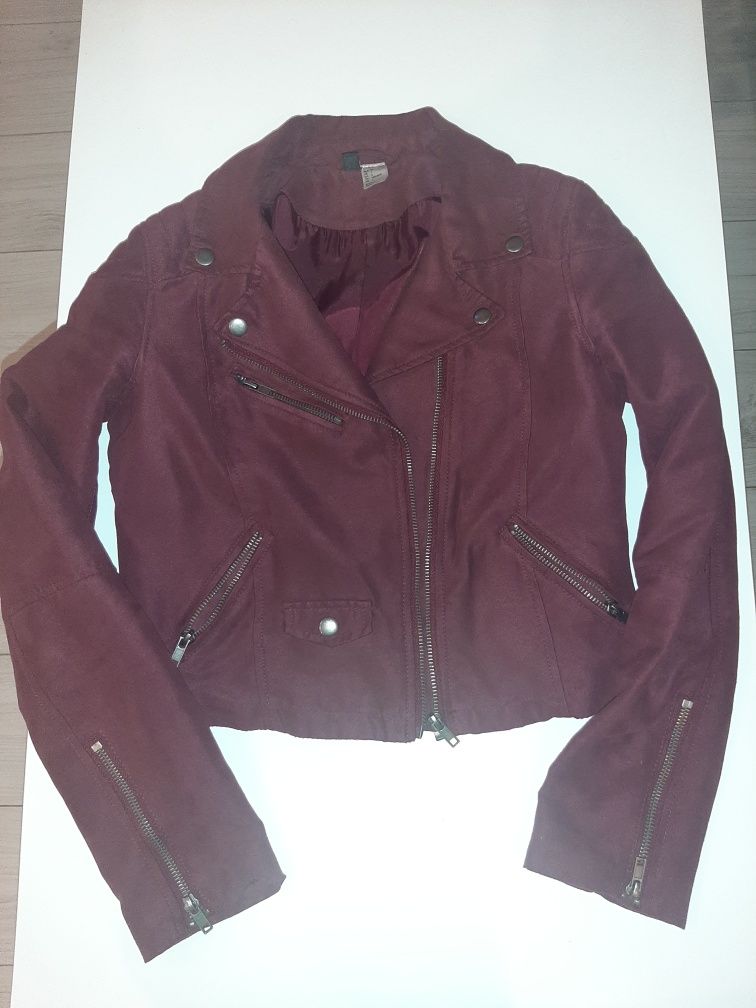 Kurtka ramoneska pilotka bordo jak nowa mała skórka eko H&M r. 36