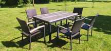 Stół 150x90 i 6 krzeseł aluminium polirattan drewno (stół z krzesłami)