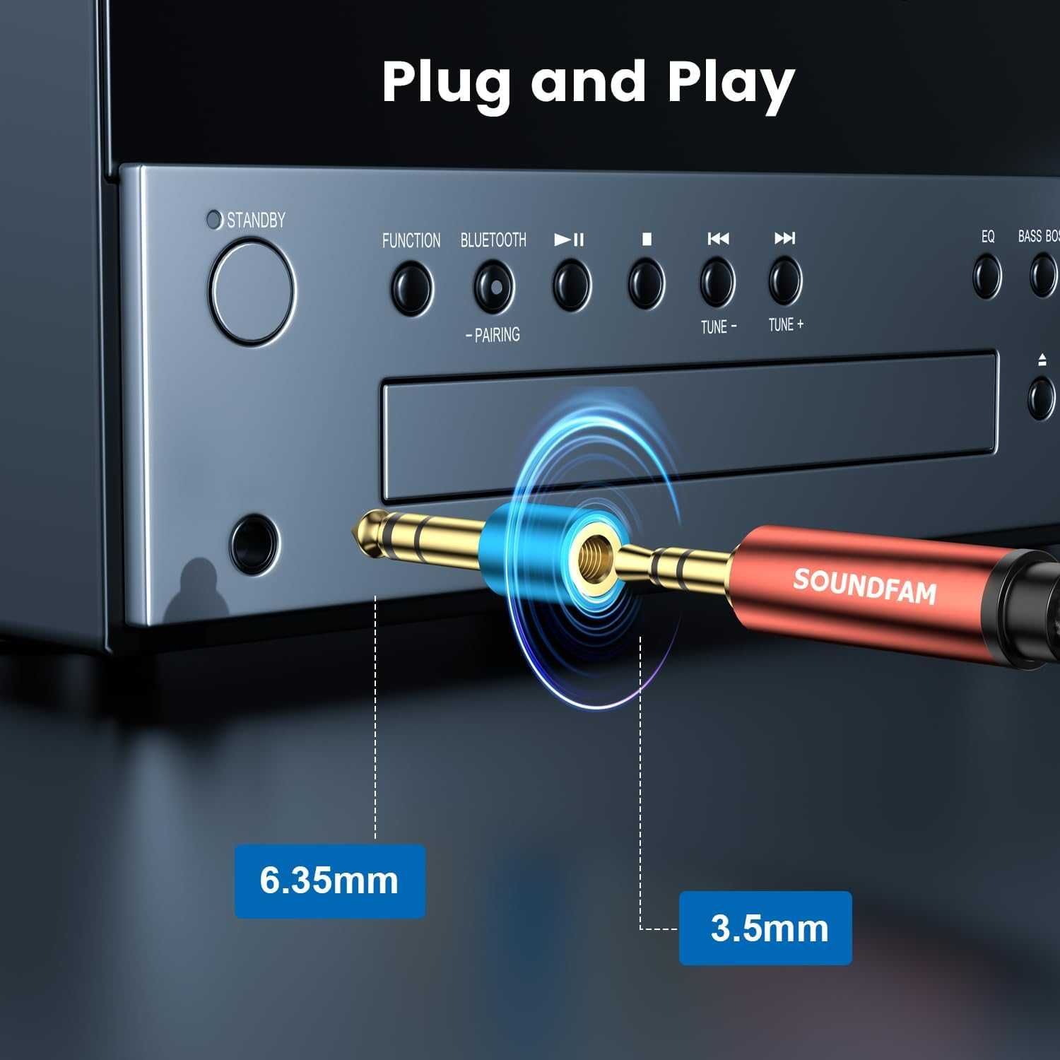 2 x adapter wtyczki 6,35 mm męski na 3,5 mm żeński stereo audio jack