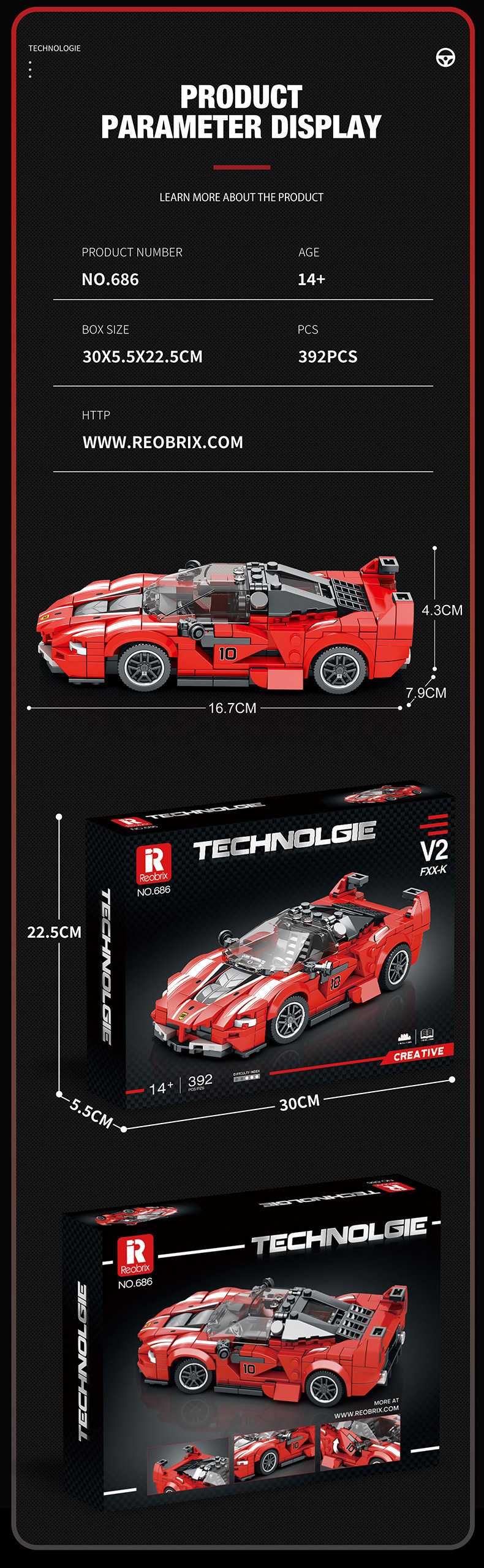 Ferrari FXX-K V2 REOBRIX technologie 686 kompatybilne z lego