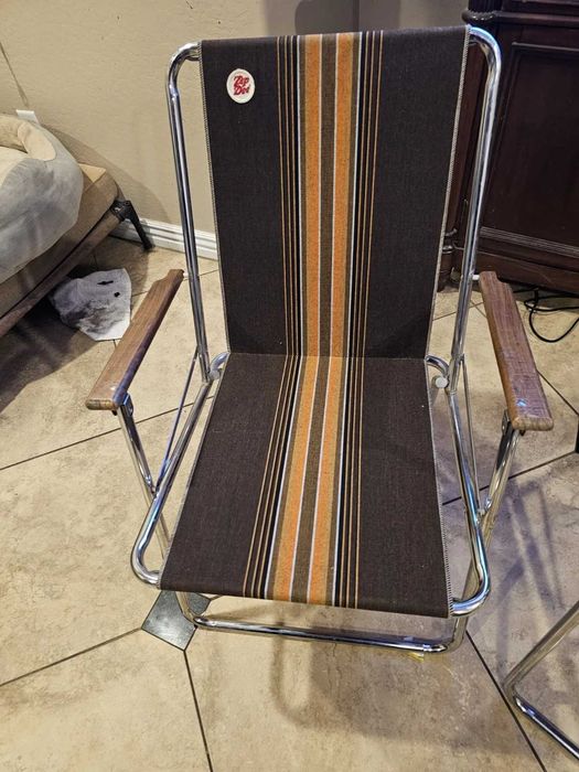 Cadeira dobrável de campismo retro Zip Dee, riscas castanhas