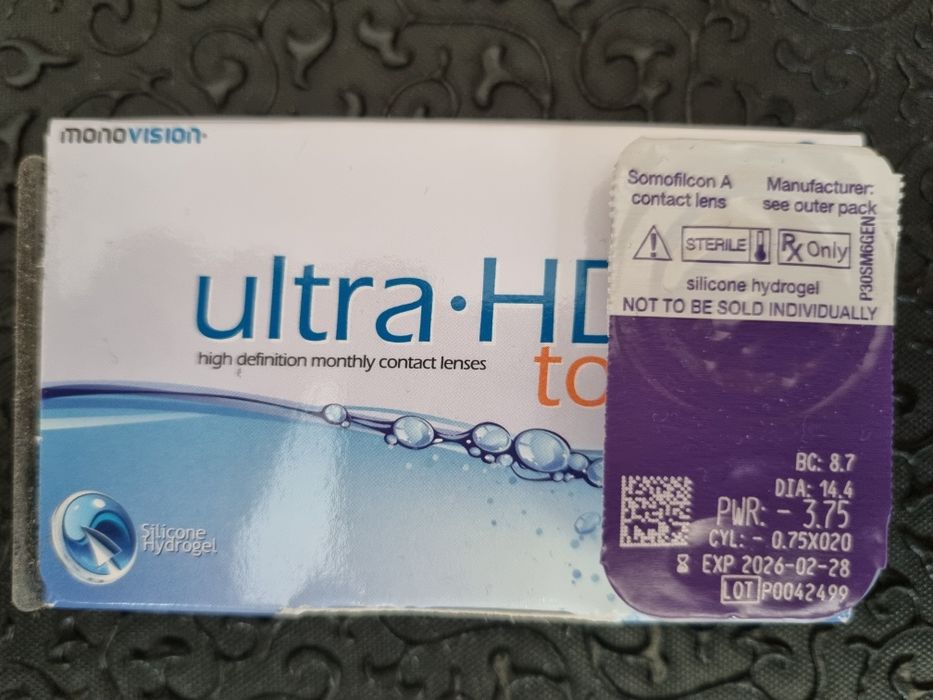 Soczewki Biofinity, MonoVision, Alcon, Acuvue -3,75/-0,75/020