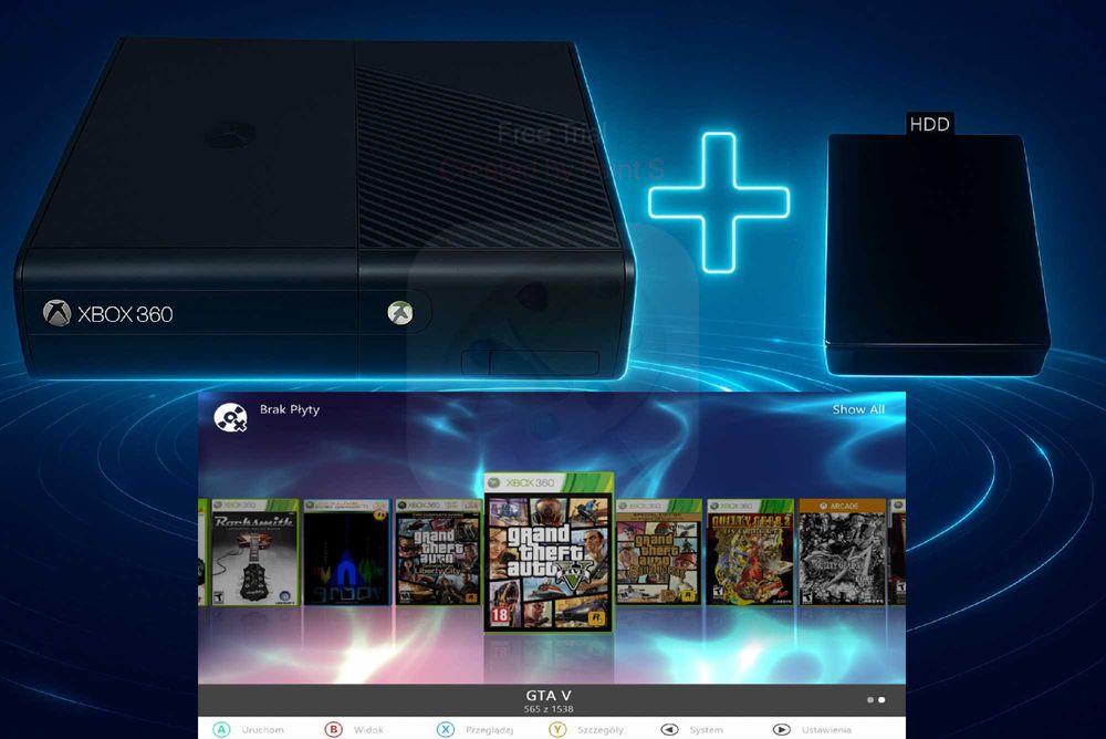 UNIKALNA Konsola XBOX 360 SLIM RGH3 HDD 8TB Aurora PL 1530 Gratisów