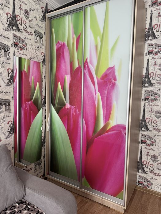 Шафа купе з рожевими тюльпанами