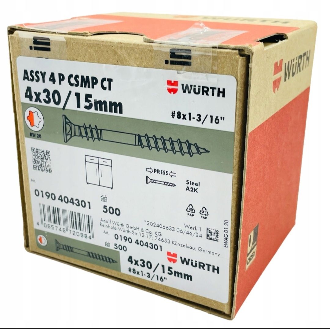 Wurth wkręty Assy 4x30 samo ściągające  do drewna 500 szt.