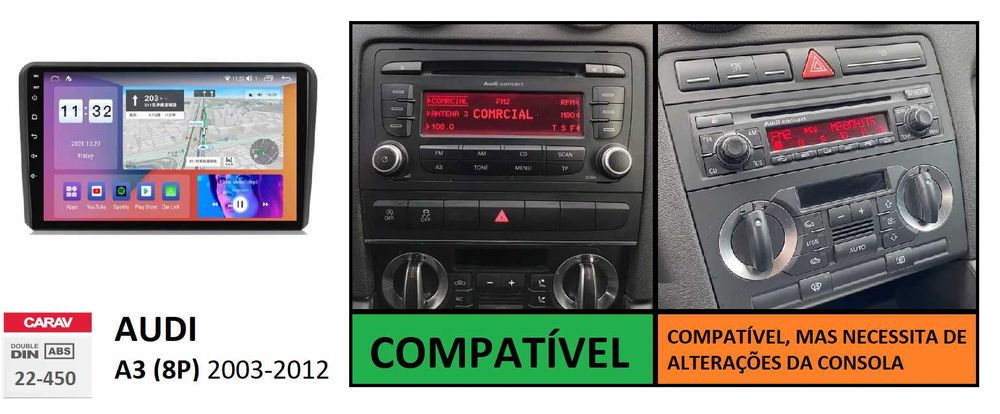 Rádio 2DIN 9" [4+32GB] • AUDI A3 • (2003 a 2012) • Android • GPS / 8P