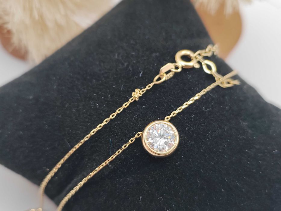 NOWY Złoty Naszyjnik Celebrytka Cyrkonia 41+4cm / Złoto 585