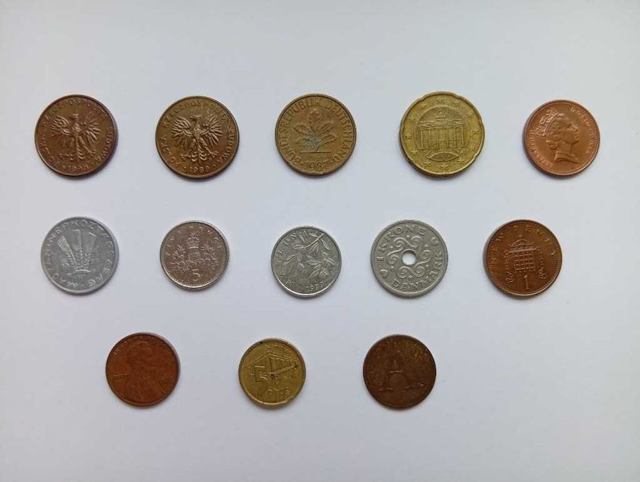 zestaw zbiór monet prl (13 monet) niemcy, dania, hiszpania, uk itp