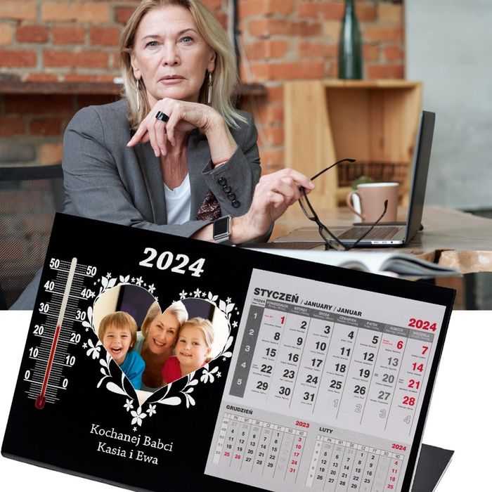 Kalendarz dzień babci z dedykacja ze zdjęciem termometrem