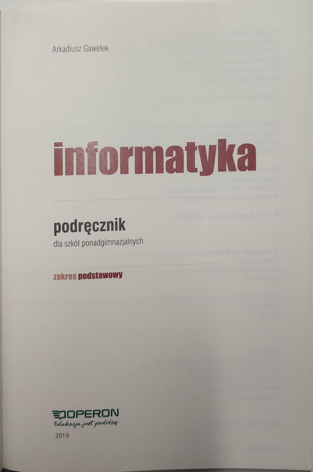 Podręcznik do informatyki Operon seria Odkrywamy na nowo