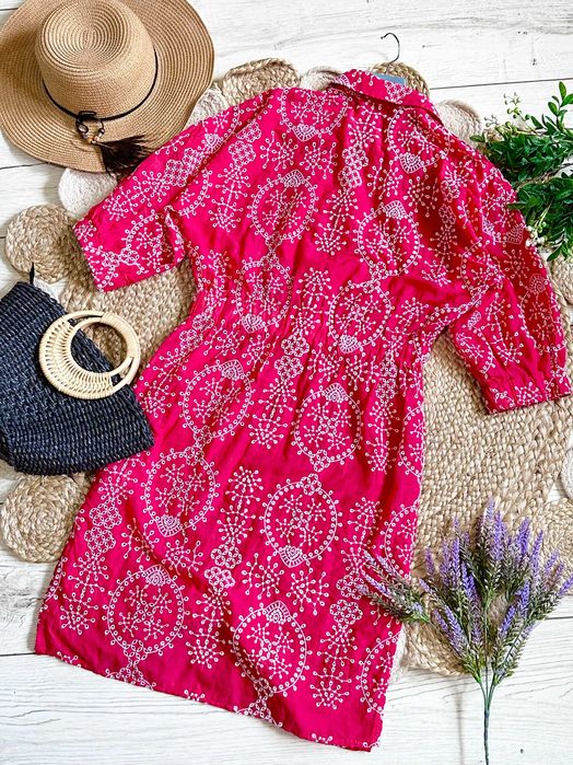 Zara czerwona haftowana sukienka haft boho bohemian rękaw 3/4 XS