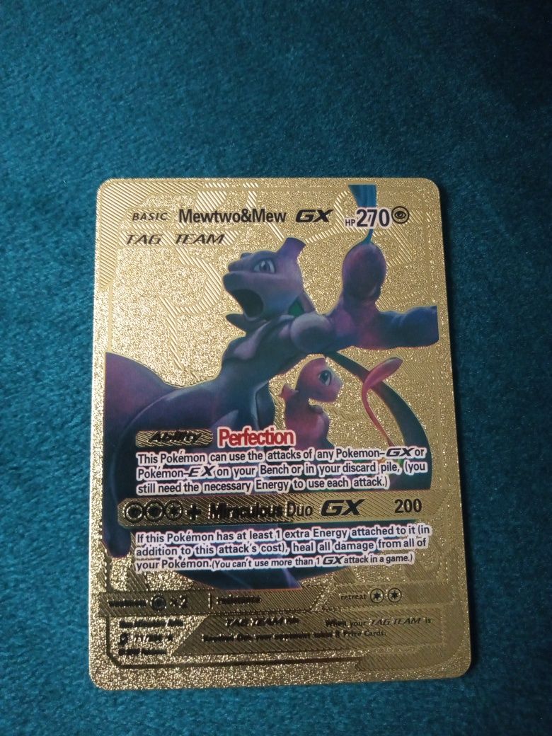 Złota karta Pokemon Mewtwo&Mew GX TAG TEAM