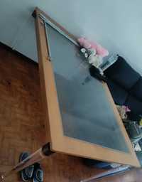Mesa em madeira e vidro com aparador mais móvel tv