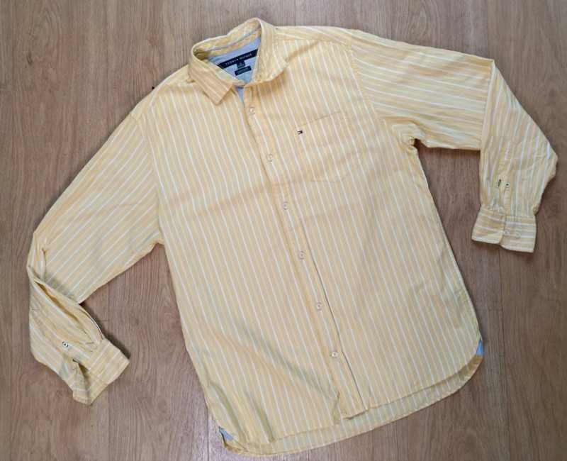 Tommy Hilfiger classic fit żółta koszula w białe paski L