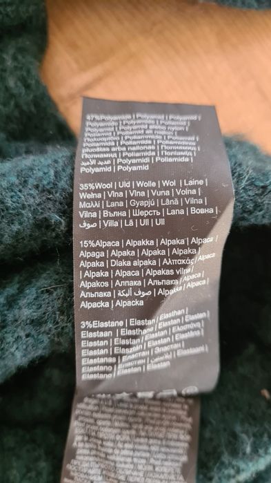 Golf Wełna, Alpaka. Butelkowa zieleń. Szerokie rękawy.  Rozmiar M S XS