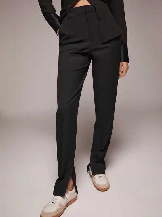 ZARA eleganckie czarne spodnie z rozcięciami XL