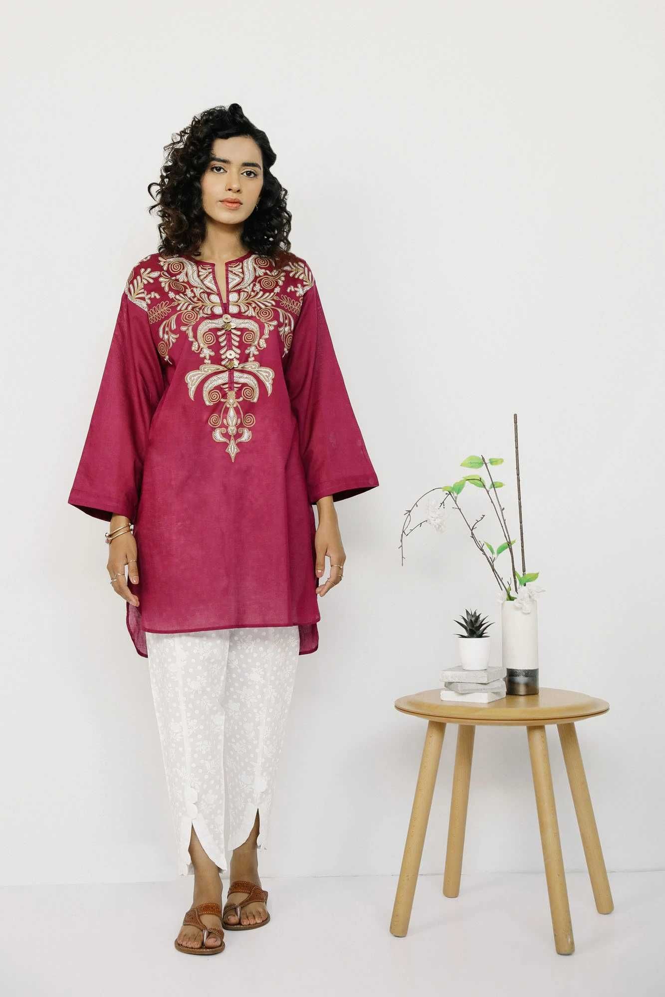 Nowa tunika indyjska kurti kameez bawełna fiolet hippie boho orient