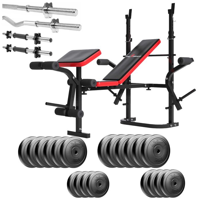 Zestaw do ćwiczeń 141kg z ławką treningową komplet gryfów modlitewnik