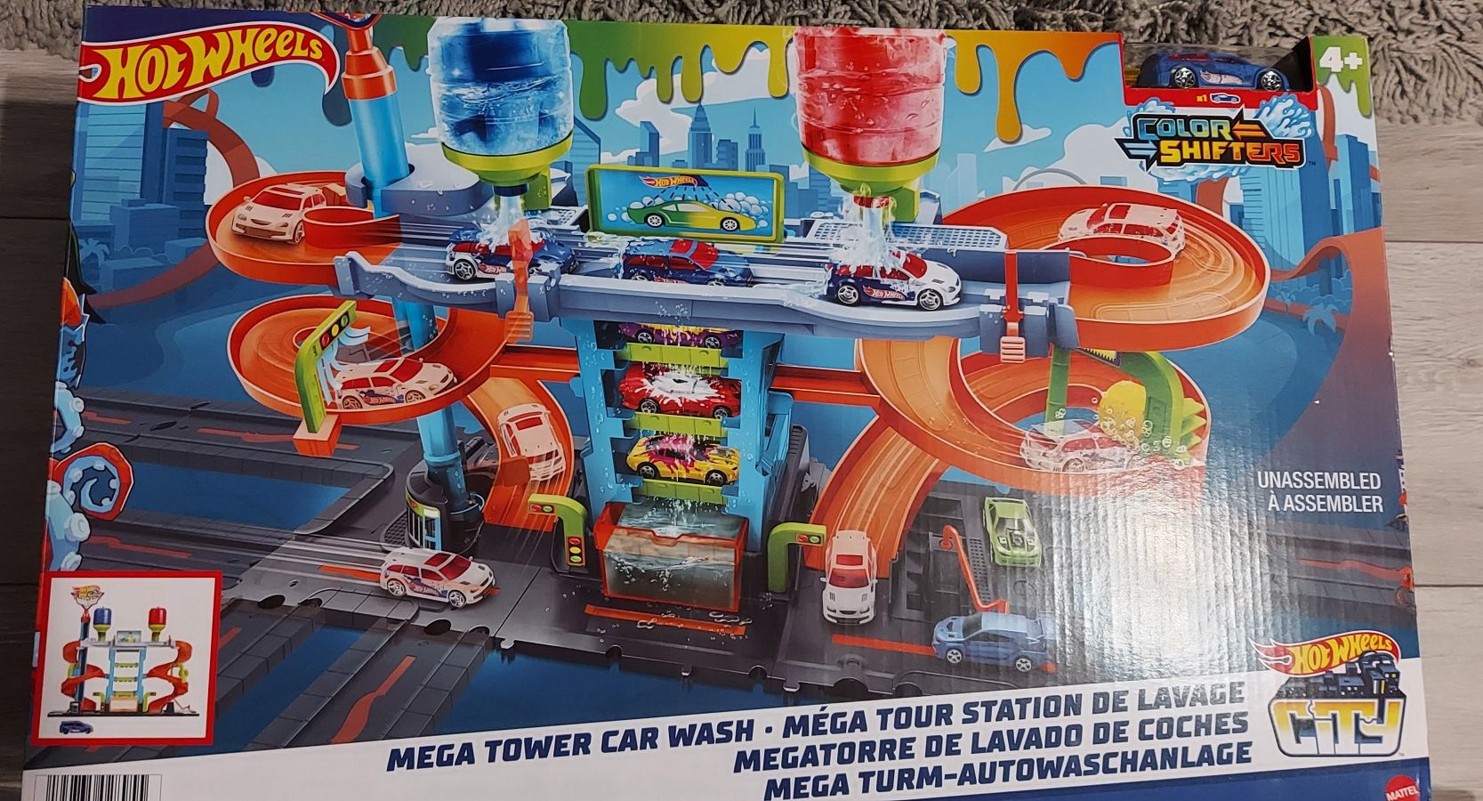 Hot wheels mega wieża myjnia color shifters auta samochody