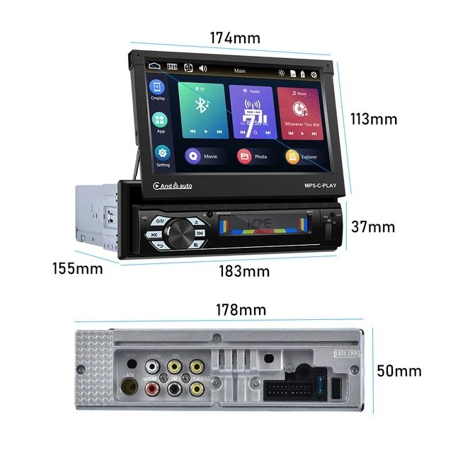Rádio 1din 7" Retrátil (Automático) Bluetooth Touch Mirrorlink NOVO