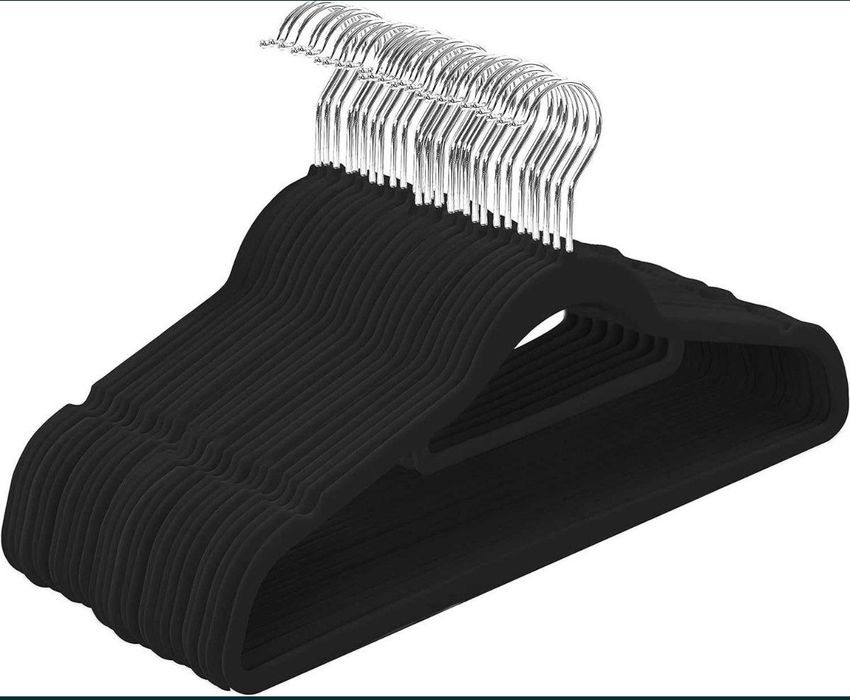 Wieszaki ubraniowe, aksamitne, czarne, zestaw 50 sztuk, Utopia Home