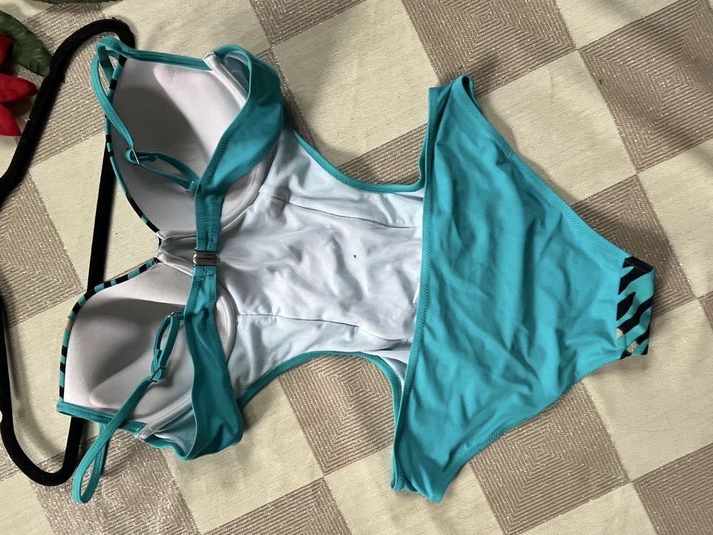 Kostium kąpielowy jednoczęściowy monokini zielony zebra 42 luksusowy