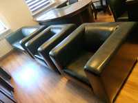 Kanapa i dwa fotele czarna skóra komplet wypoczynkowy sofa zestaw