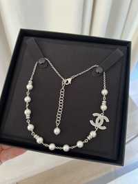 Naszyjnik perły chanel klasyczne eleganckie krótkie srebrne