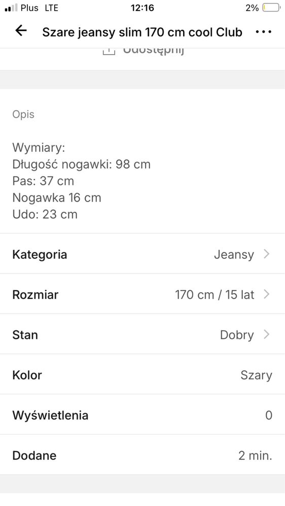 Szare jeansy chlopiece 170 cm slim