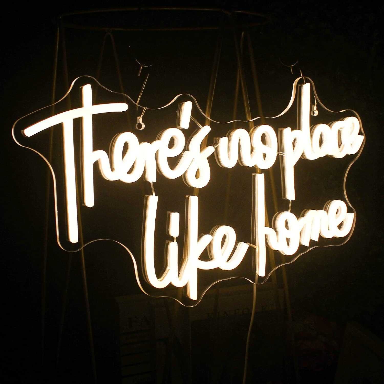 Neon LED Dekoracyjny THERES NO PLACE LIKE HOME Biały Ściem 42x24cm USB