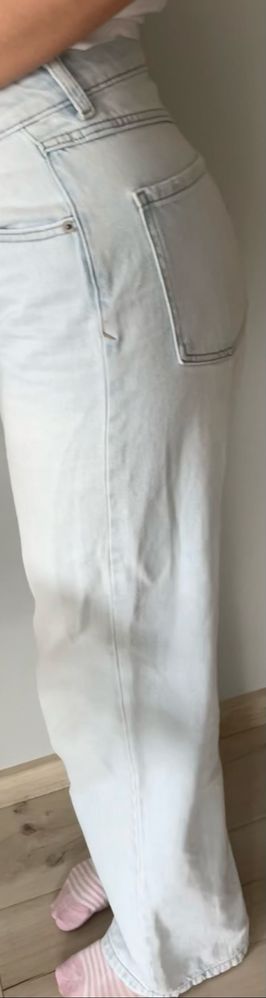Jasne szerokie spodnie wide leg luźne jeansy jeansowe dżinsowe 38 M