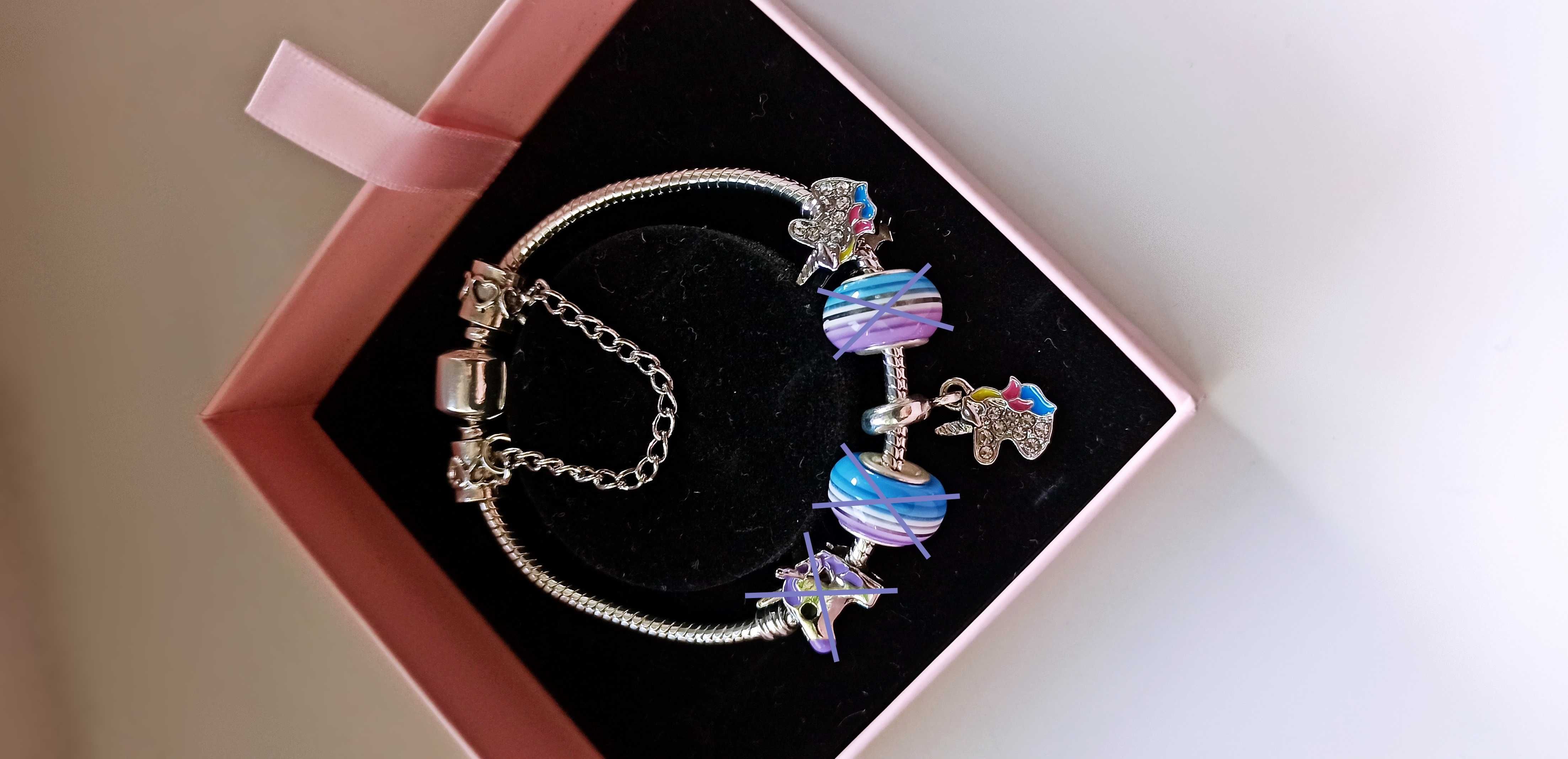 Bransoletka Modułowa Baryłka + Charms Zawieszka Unicorn + Łańcuszek