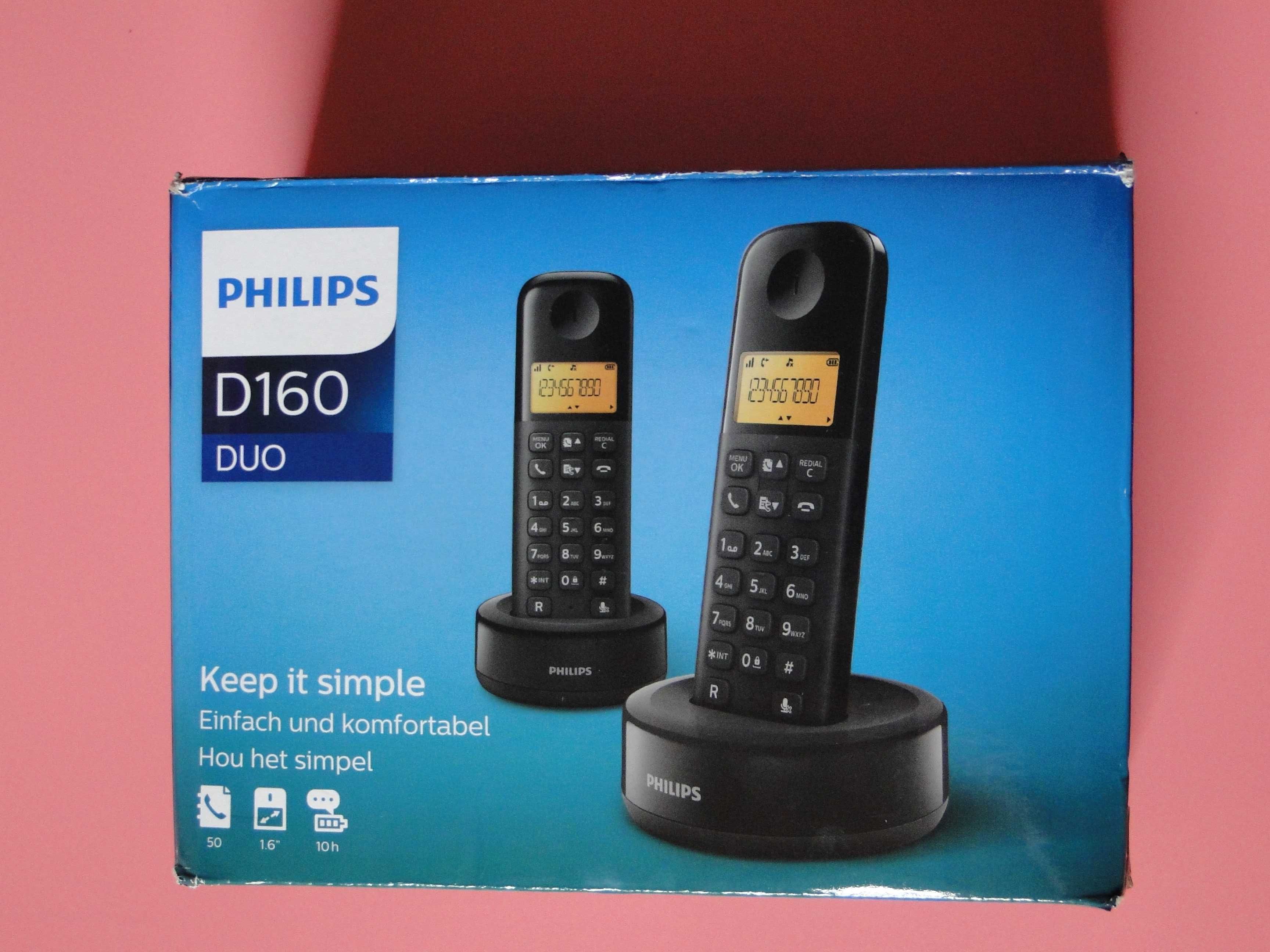 Zestaw dwóch telefonów PHILIPS D1602B Duo Czarny + 4szt. akum.