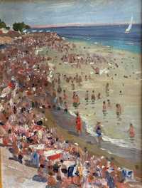 Пляж в Ланжероні, море, морський пейзаж, картина олією. 1954р.