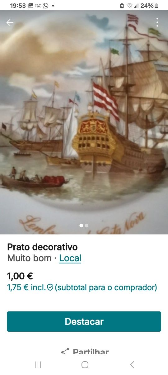 Prato decorativo  de porcelana