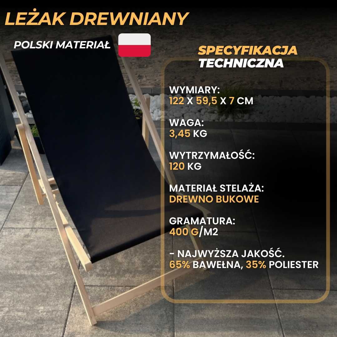 leżak ogrodowy leżak drewniany składany leżak plażowy - Nowy!