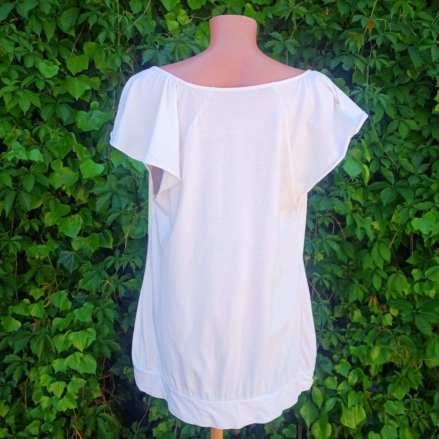 Biała bluzka damska z krótkim rękawem w stylu Boho, rozmiar 44