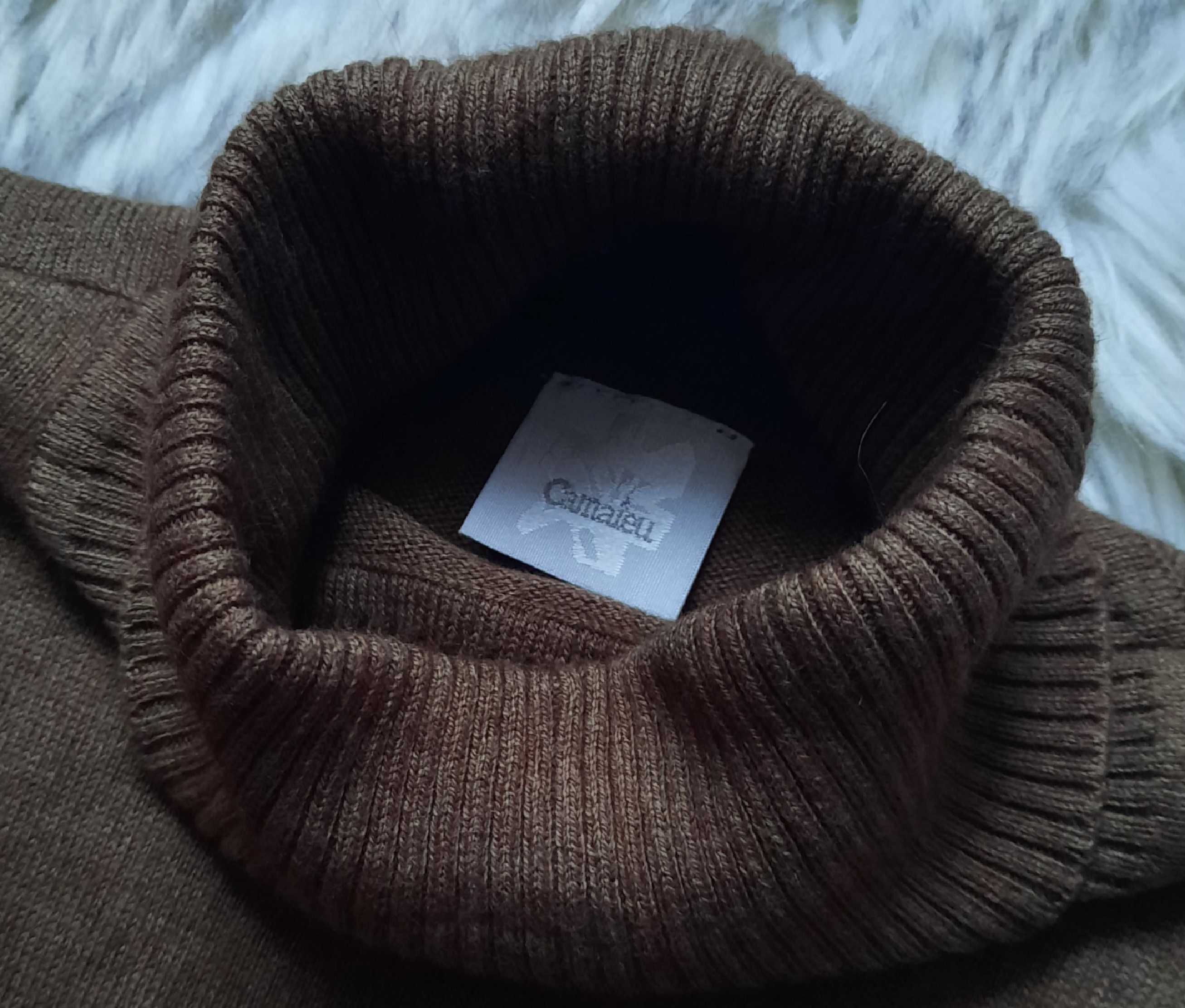 Camaieu j.Nowy Angora Wiskoza Bawełna sweter golf brąz bluzka S XS