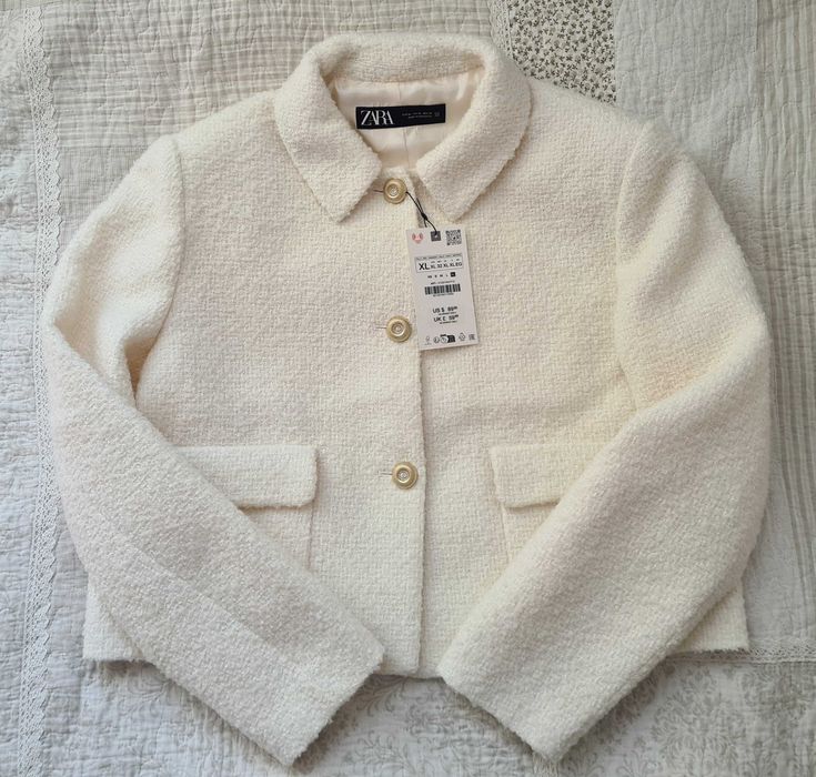 Krótka kurtka boucle Zara XL żakiet marynarka kieszenie ozdobne guziki