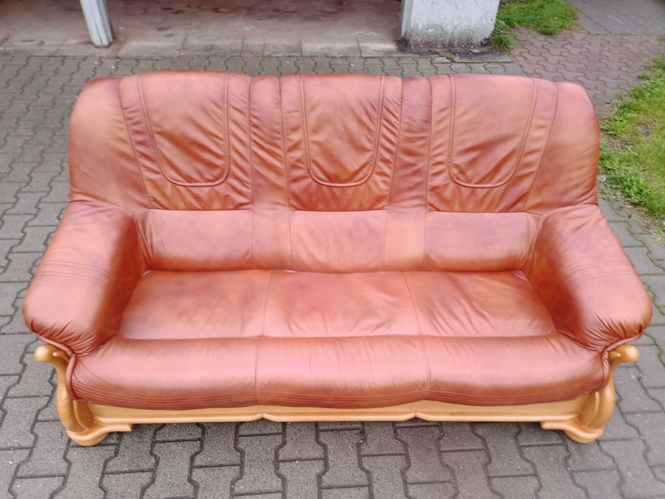 Komplet FLORYDA 3+2+1 i Ława Rozkładana i Podnoszona , Dąb -Skóra Brąz