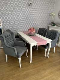 Krzesła fotele welur glamour ludwik zestaw stół