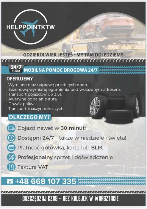 Wulkanizacja z dojazdem 24/7 – Pyrzowice i okolice, całodobowo