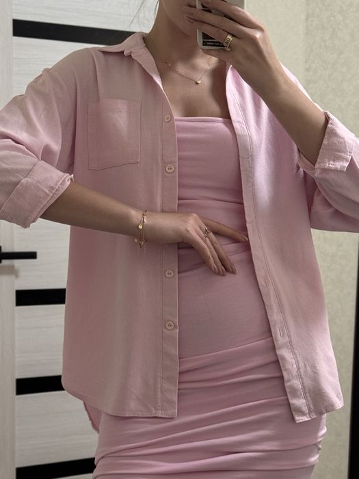 Сорочка льон рожева с-м