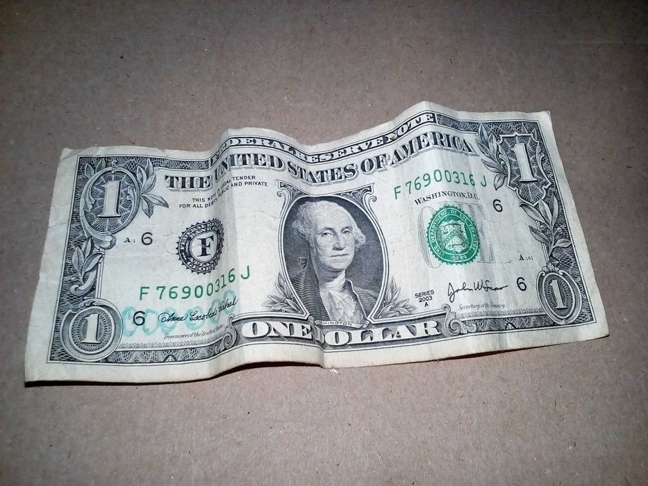 один доллар, one dollar, купюра, банкнота США (USA) 1 доллар 2003 год.